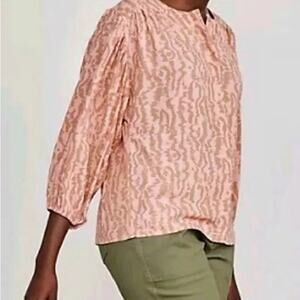Elizabeth & James Animal Print Blouse Salmon Taupe Balloon Sleeve Women Blouse M